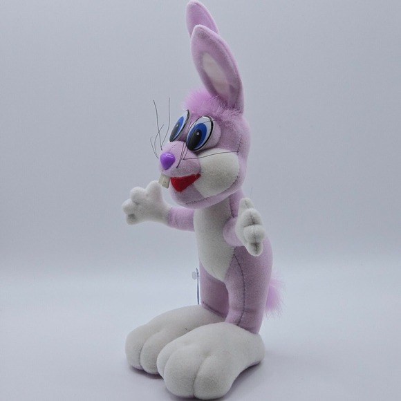 Vintage Posable Purple Bunny Plush Figure‎ with Whiskers Handmade Easter Décor - Picture 4 of 9